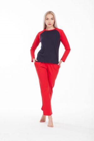 Moda Clubu Kırmızı Lacivert Çift Pijama Takımı