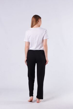 Moda Clubu Beyaz Kalp Siyah Pijama Bayan Pijama Takımı