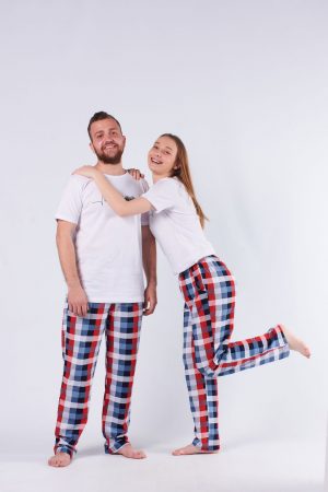 Moda Clubu Beyaz King&Queen Ekoseli Çift Kombin Pijama Takımı