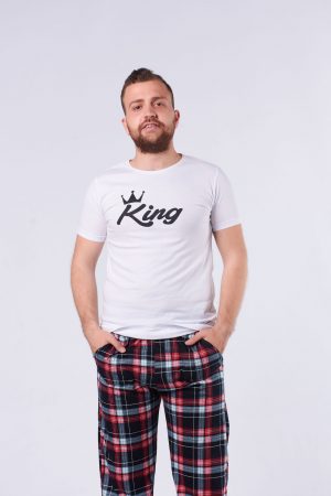 Moda Clubu King Beyaz Ekoseli Erkek Pijama Takımı