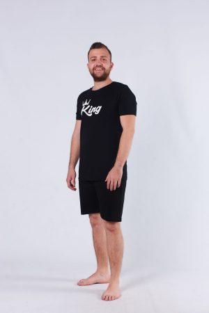 Moda Clubu King Siyah Tişört & Şortlu Erkek Pijama Takımı