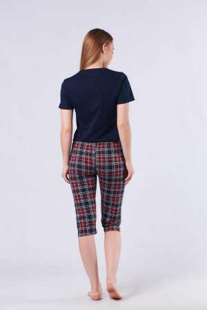 Moda Clubu Lacivert Kalp Kapri Ekoseli Çift Kombin Pijama Takımı