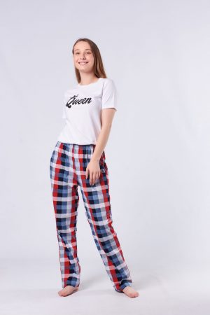 Moda Clubu Queen Beyaz Ekoseli Bayan Pijama Takımı