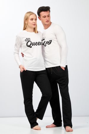 Moda Clubu Siyah-Beyaz Çift Pijama Takımı Queen-King