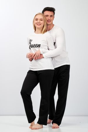 Moda Clubu Siyah-Beyaz Çift Pijama Takımı Queen-King