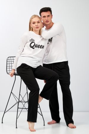 Moda Clubu Siyah-Beyaz Çift Pijama Takımı Queen-King