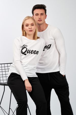 Moda Clubu Siyah-Beyaz Çift Pijama Takımı Queen-King