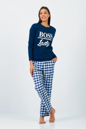 Moda Clubu Ekose Kadın Pijama Takımı Terlik Hediyeli (Bosslady)