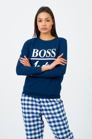 Moda Clubu Ekose Kadın Pijama Takımı Terlik Hediyeli (Bosslady)