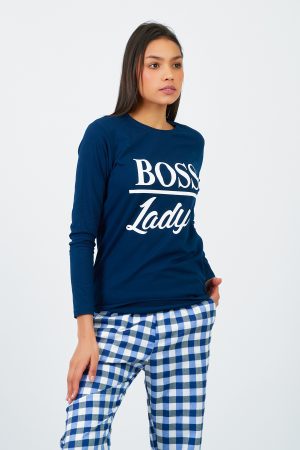 Moda Clubu Ekose Kadın Pijama Takımı Terlik Hediyeli (Bosslady)