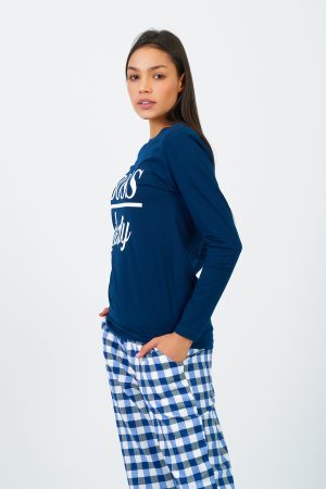 Moda Clubu Ekose Kadın Pijama Takımı Terlik Hediyeli (Bosslady)