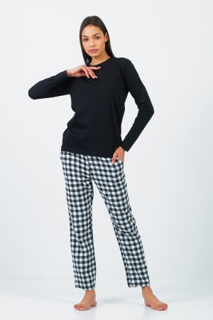 Moda Clubu Siyah-Beyaz Pijama Takımı - Kadın