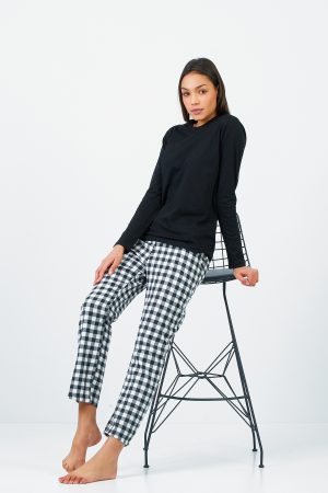 Moda Clubu Siyah-Beyaz Pijama Takımı - Kadın