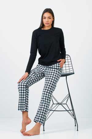 Moda Clubu Siyah-Beyaz Pijama Takımı - Kadın